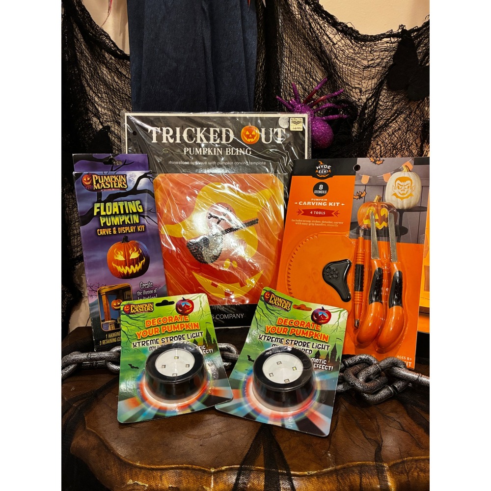 Pumpkin Masters Hyde EEK Carving Kit Strobe Light Bling Bundle OS Orange Black